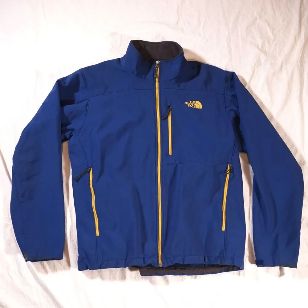 The North Face Blue and Gold Softshell Jacket Mens Large